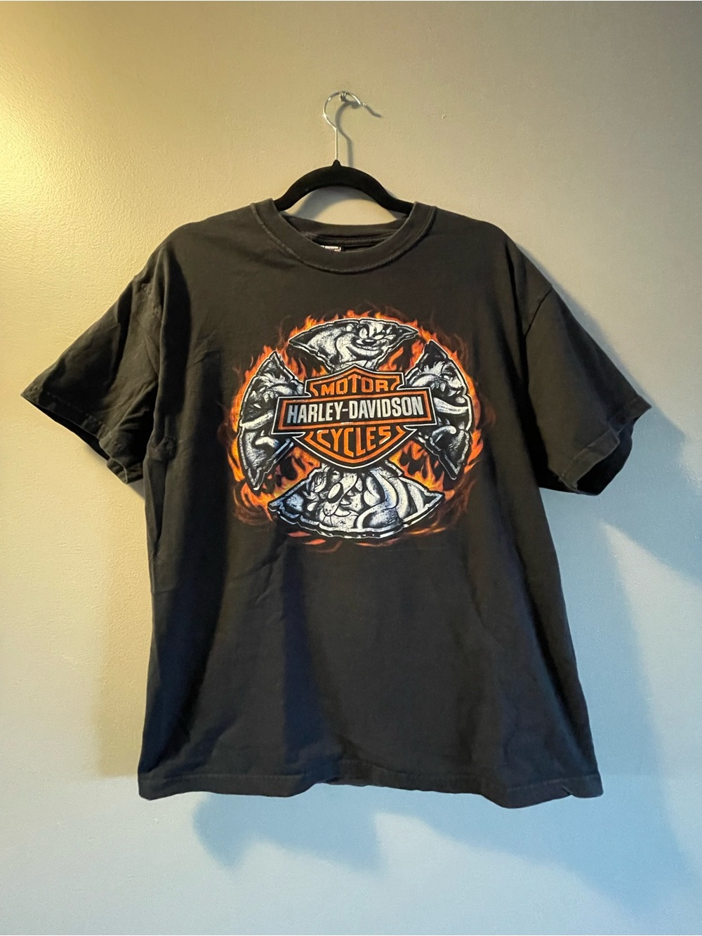 Harley-Davidson Black Short Sleeve Graphic T-Shirt with Orange Flame Logo
